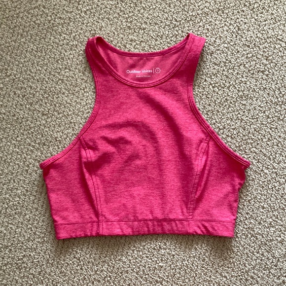 Outdoor Voices Flamingo Pink Athena Crop Top Bra Long Lines Sports Tank Like NEW